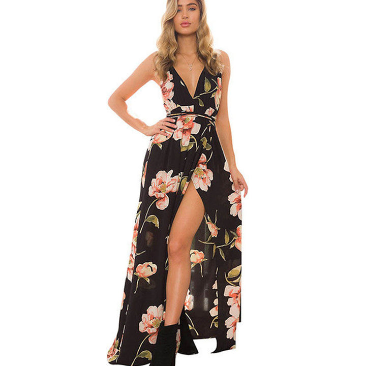 Backless Floral Halter Maxi Dress