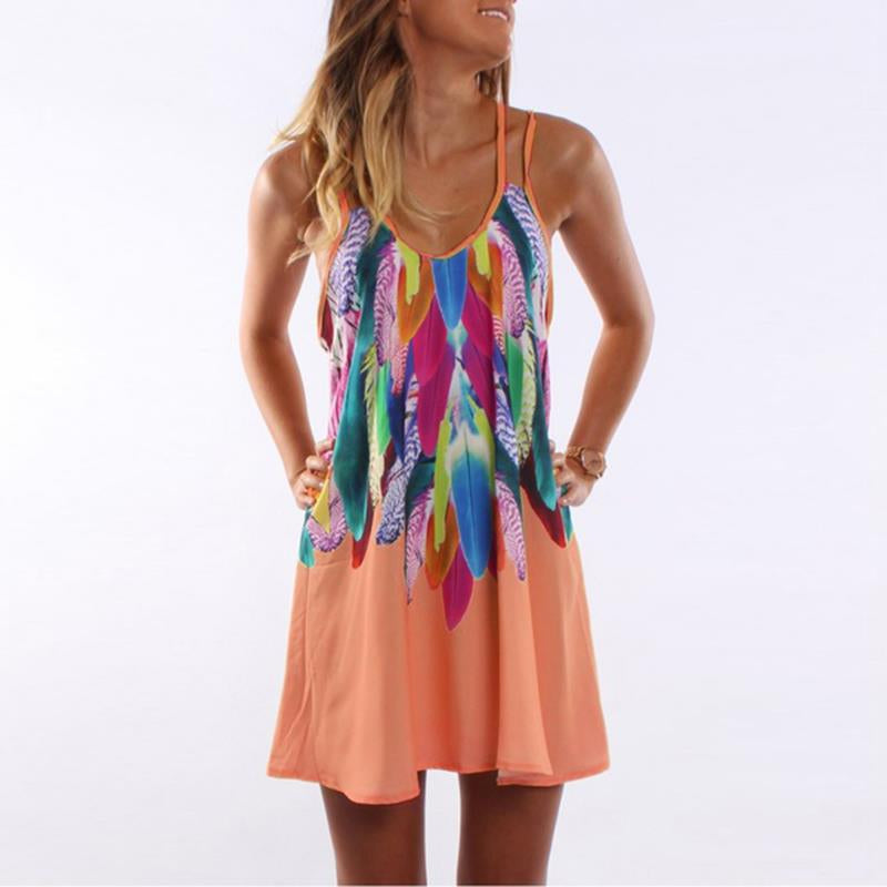 Colorful Feathers Summer Mini Dress