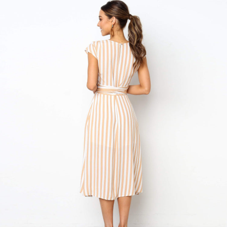 Striped V-Neck Midi Dress