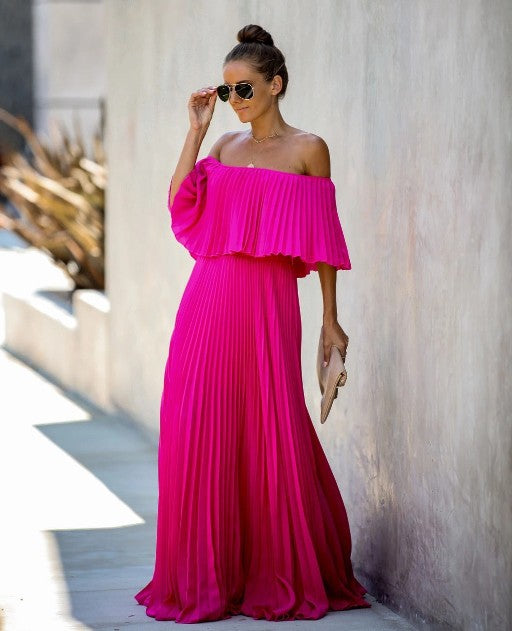 Off Shoulder Pleated Maxi Dress