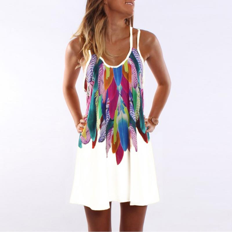 Colorful Feathers Summer Mini Dress