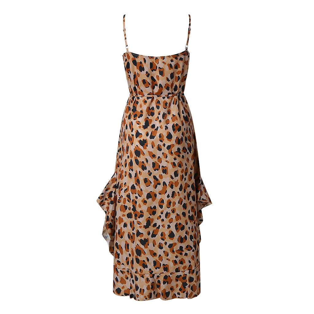 Leopard Print Ruffles Cami Dress