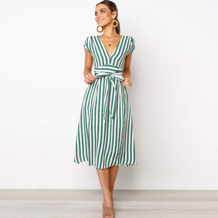 Striped V-Neck Midi Dress