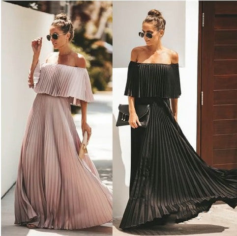 Off Shoulder Pleated Maxi Dress