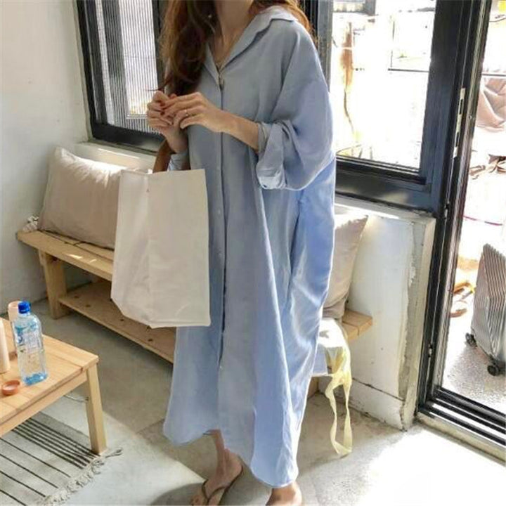 Oversized Long Shirt Dress with Pockets