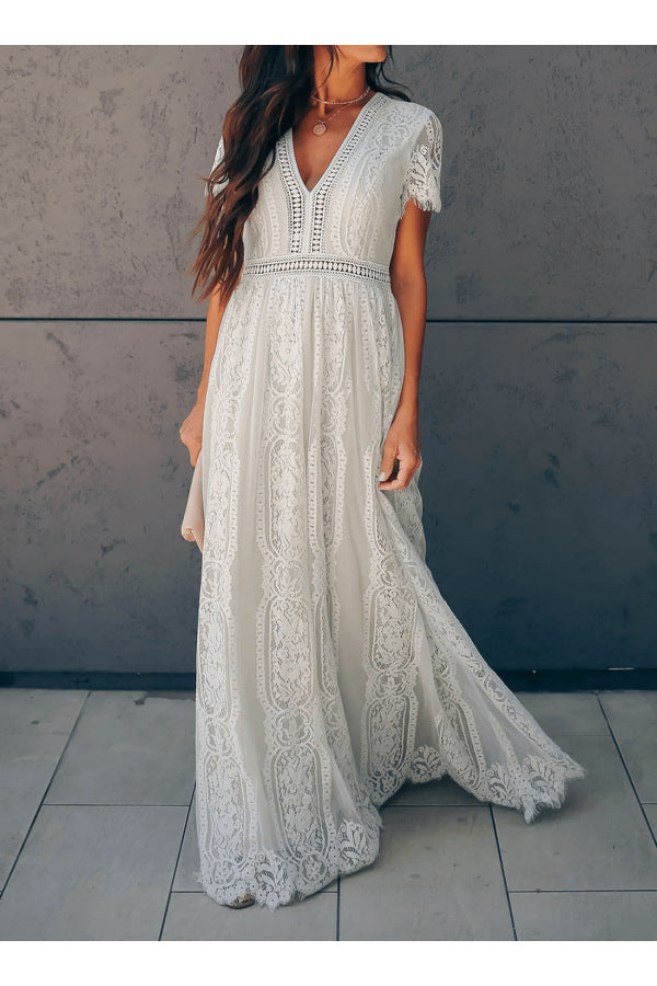 Lace Maxi Dress with Ruffle Sleeves