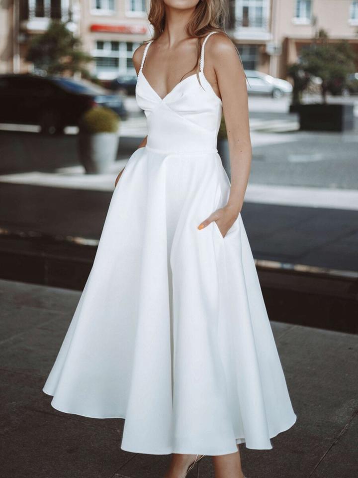 Classic White Cami Maxi Dress with Pockets