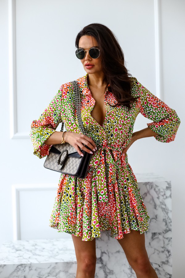 Printed Button Shirt Mini Dress