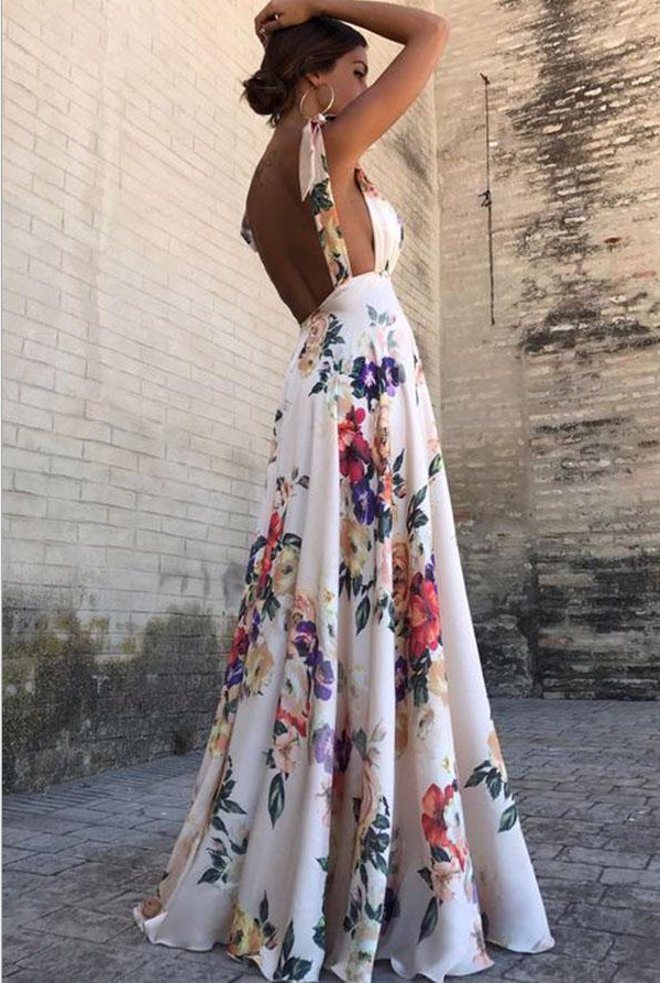 Flowy Backless Floral Maxi Dress