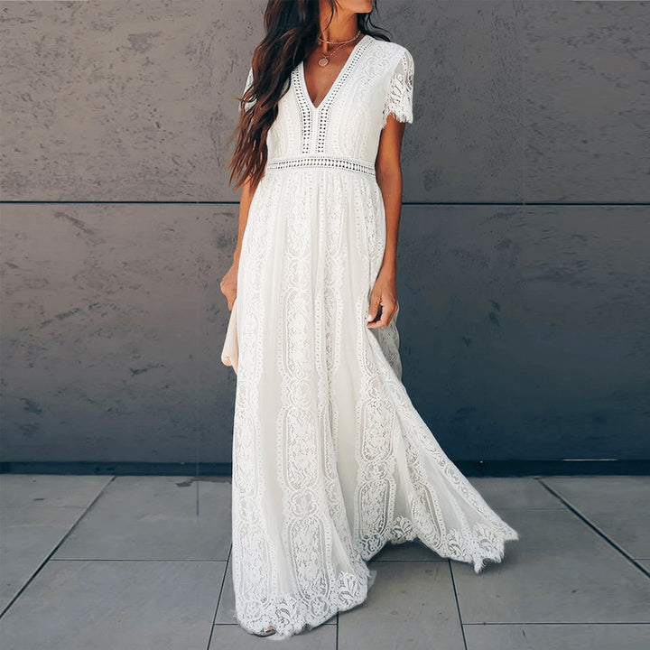 Lace Maxi Dress with Ruffle Sleeves