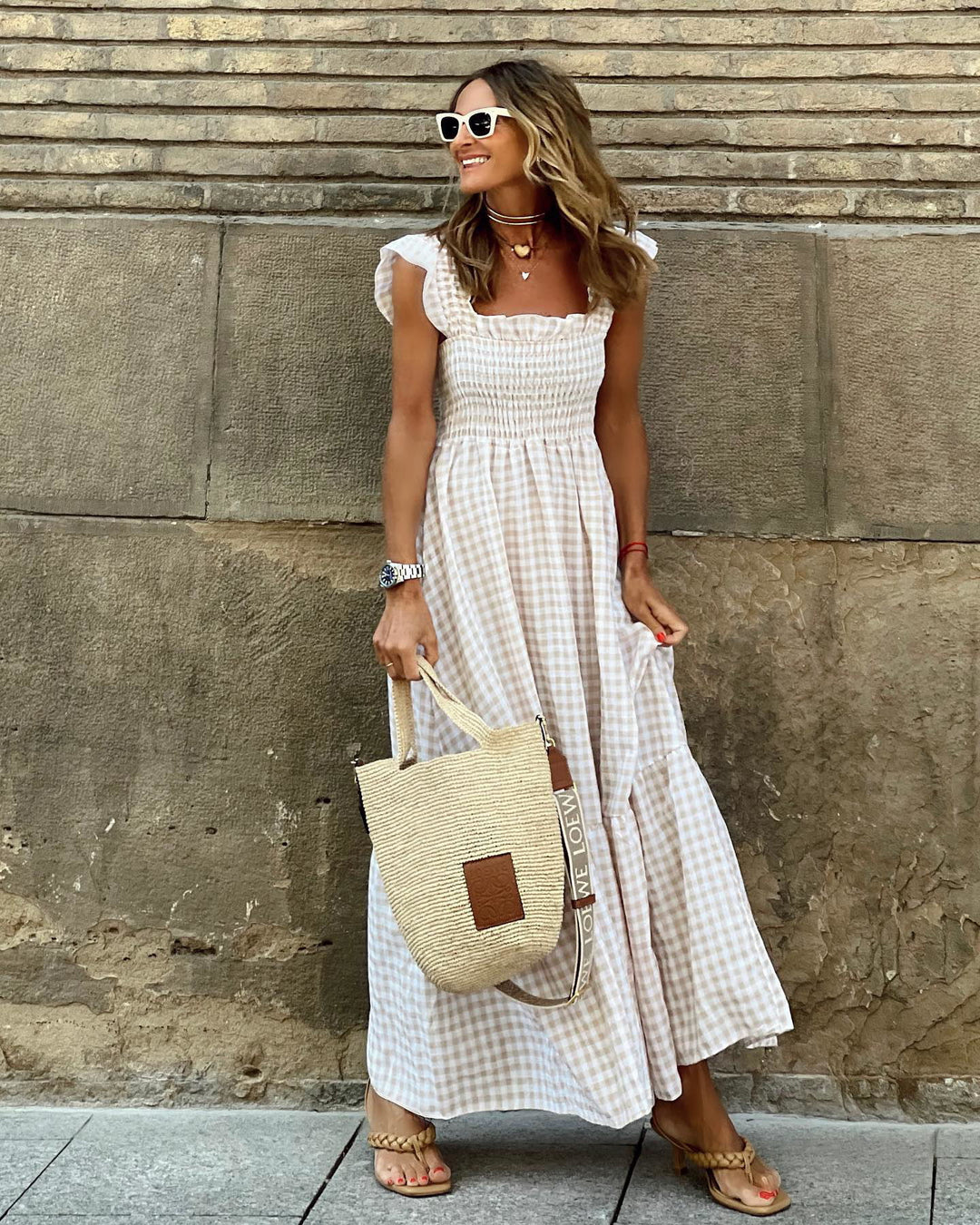 Gingham Print Maxi Dress