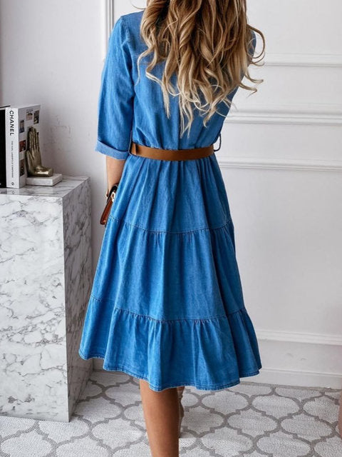 Denim Tiered Midi Dress