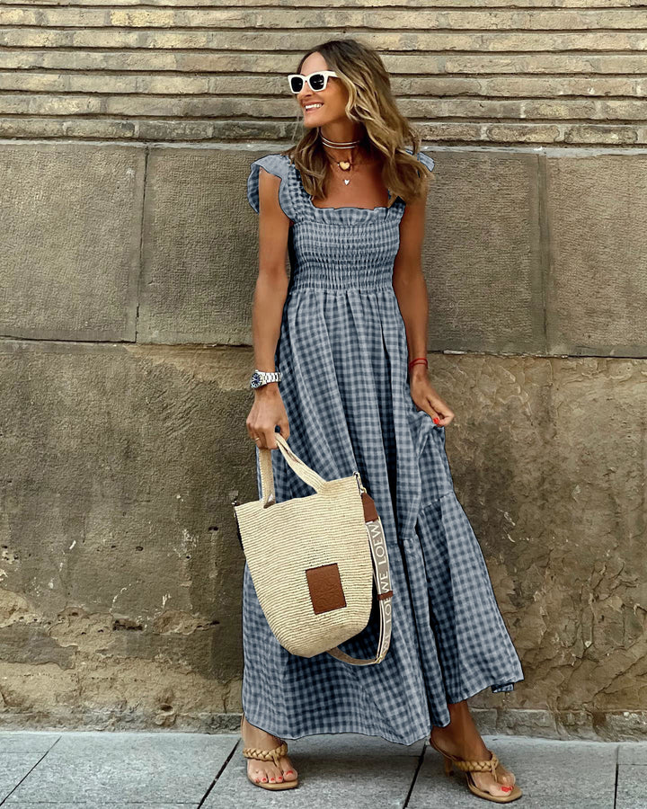 Gingham Print Maxi Dress