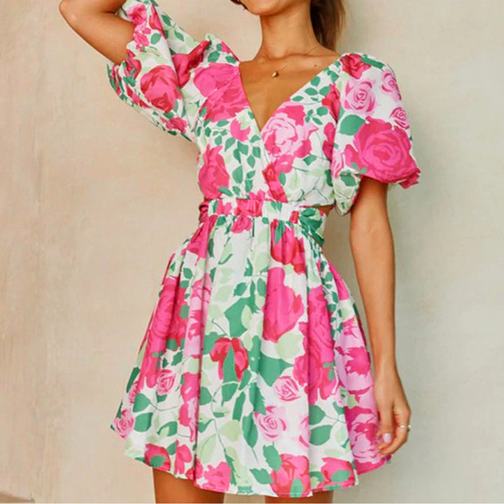 Floral Cut-out Tie-Back Mini Dress