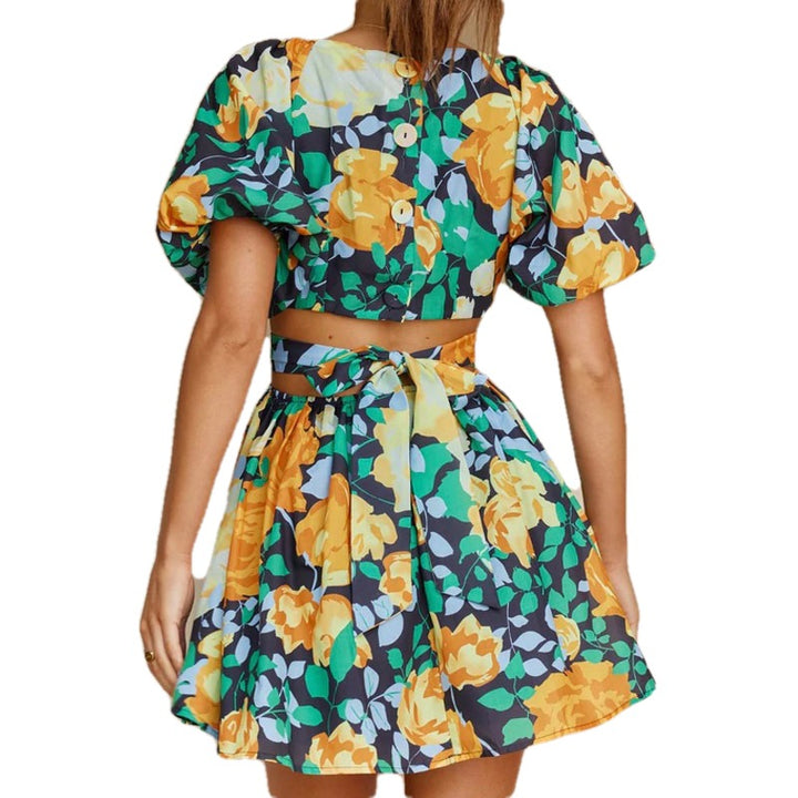 Floral Cut-out Tie-Back Mini Dress