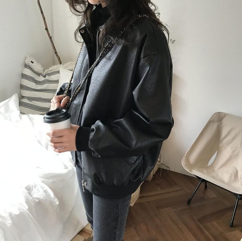 Oversized Vegan Leather Bomber Jacket