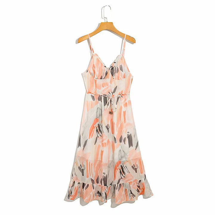 Watercolor Brush Stroke Print Cami Midi Dress