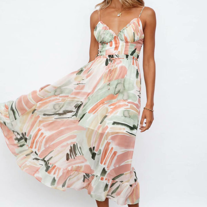 Watercolor Brush Stroke Print Cami Midi Dress