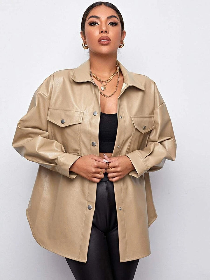 Oversize Vegan Leather Shirt Jacket