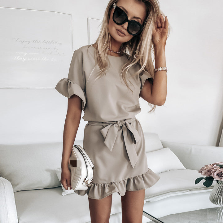 Ruffles Mini Dress with Waist-Tie